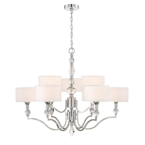 Evi 9-Light Chrome Traditional Shaded Chandelier for Dining Areas with No Bulbs Included