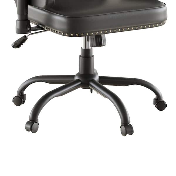 High Back Office Chair Faux Leather Wheels Task Chair in Black with Adjustable Armrests-Swivel Desk Chair