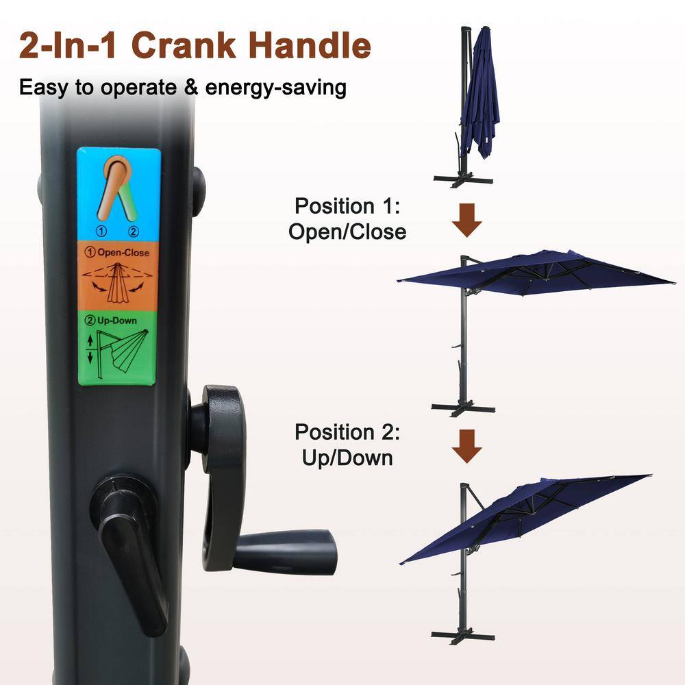 10ft Navy Blue Aluminum Cantilever Patio Umbrella with LED Lights