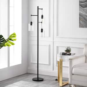 69 in. Black 3-Light Tree Floor Lamp with Clear Glass Shade