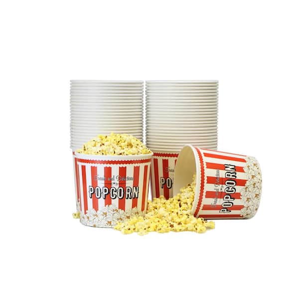 Unbranded Jumbo Disposable Popcorn Buckets- Vintage Red and White (130 Oz.), 100 Count