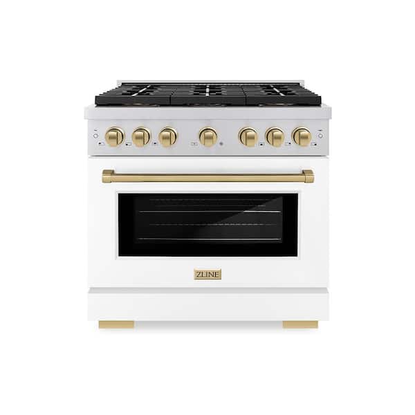 Autograph 36 in. 5.2 cu. ft. Paramount Dual Fuel Range with 6 DuoPro Burners with White Matte Door and Champagne Bronze
