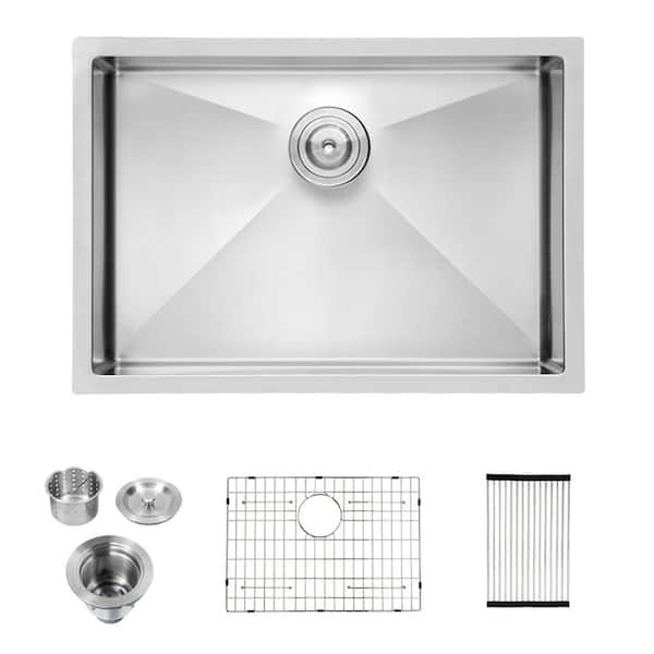 Unbranded 30 in Undermount Single Bowl 16-Gauge Brushed Nickel Stainless Steel Kitchen Sink with Bottom Grids