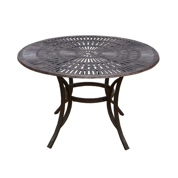 48 In Antique Bronze Round Cast Aluminum Outdoor Dining Table With Umbrella Hole Hd2137 T Ab The Home Depot 48 In Antique Bronze Round Cast, Vintage Round Metal Patio Table