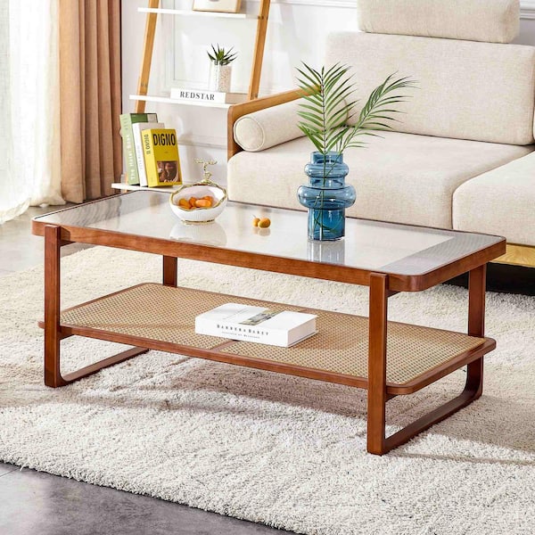 Modern 45.28 in. Natural Rectangle Glass Coffee Table