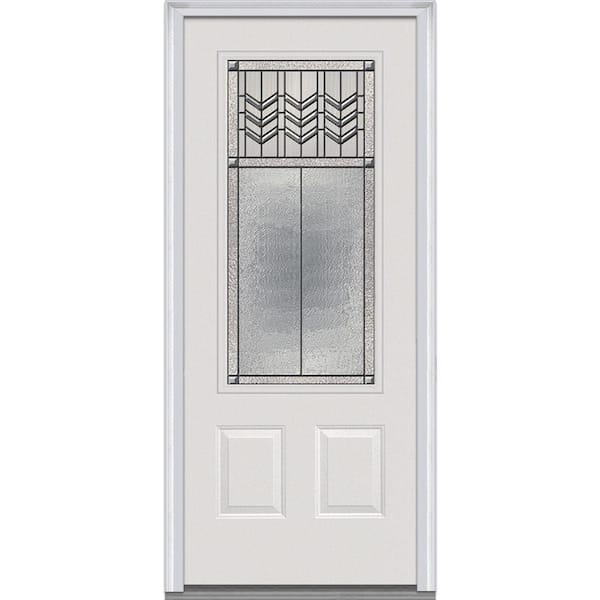 MMI Door 32 in. x 80 in. Prairie Bevel Left-Hand 3/4 Lite 2-Panel Classic Primed Steel Prehung Front Door