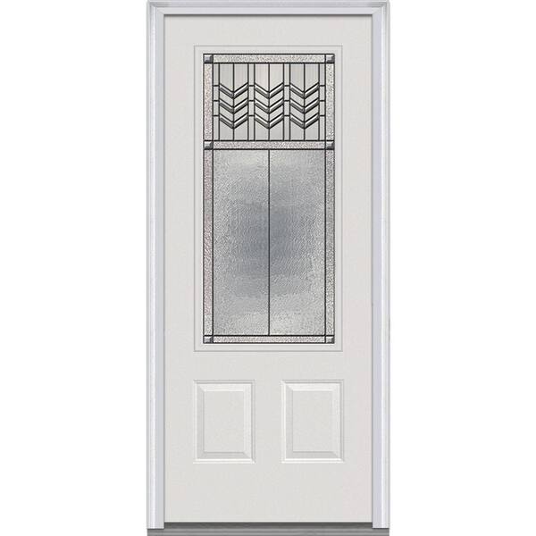 MMI Door 36 in. x 80 in. Prairie Bevel Right-Hand 3/4 Lite 2-Panel Classic Primed Steel Prehung Front Door