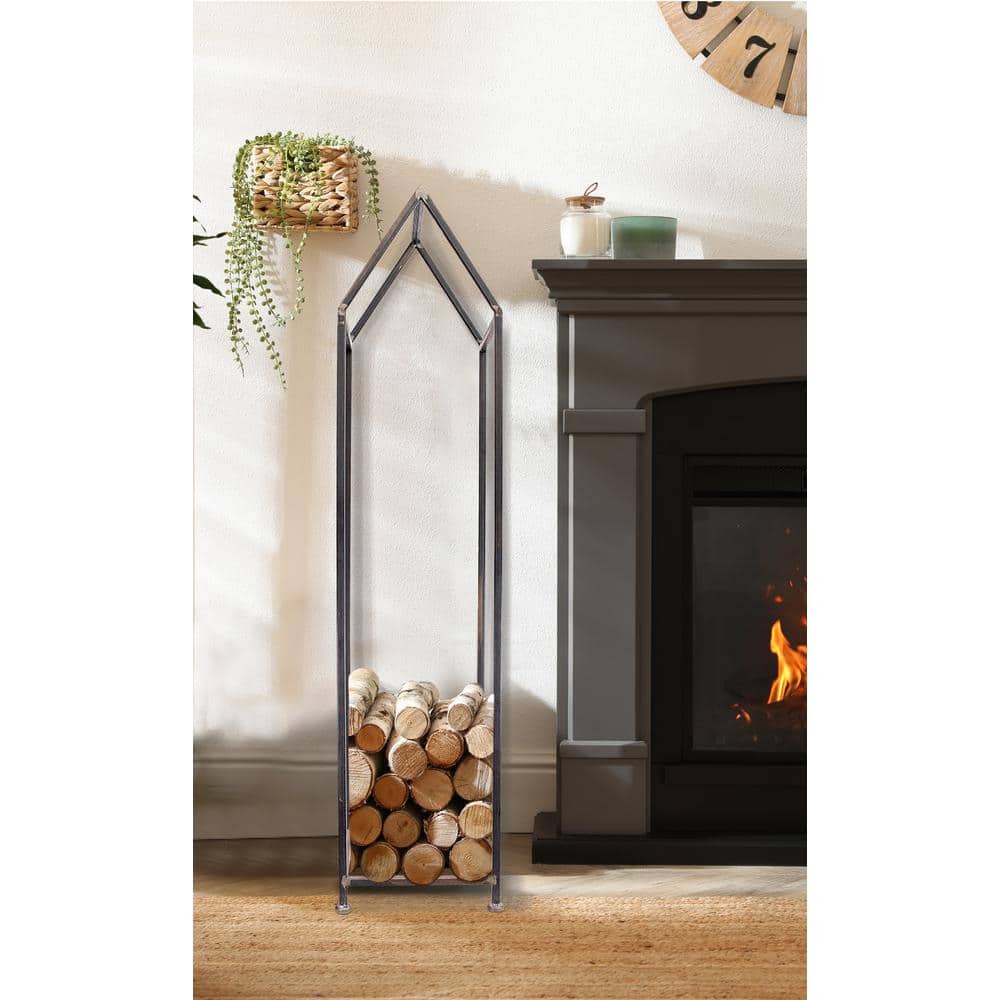 Tall Black Metal House-Shaped Firewood Holder