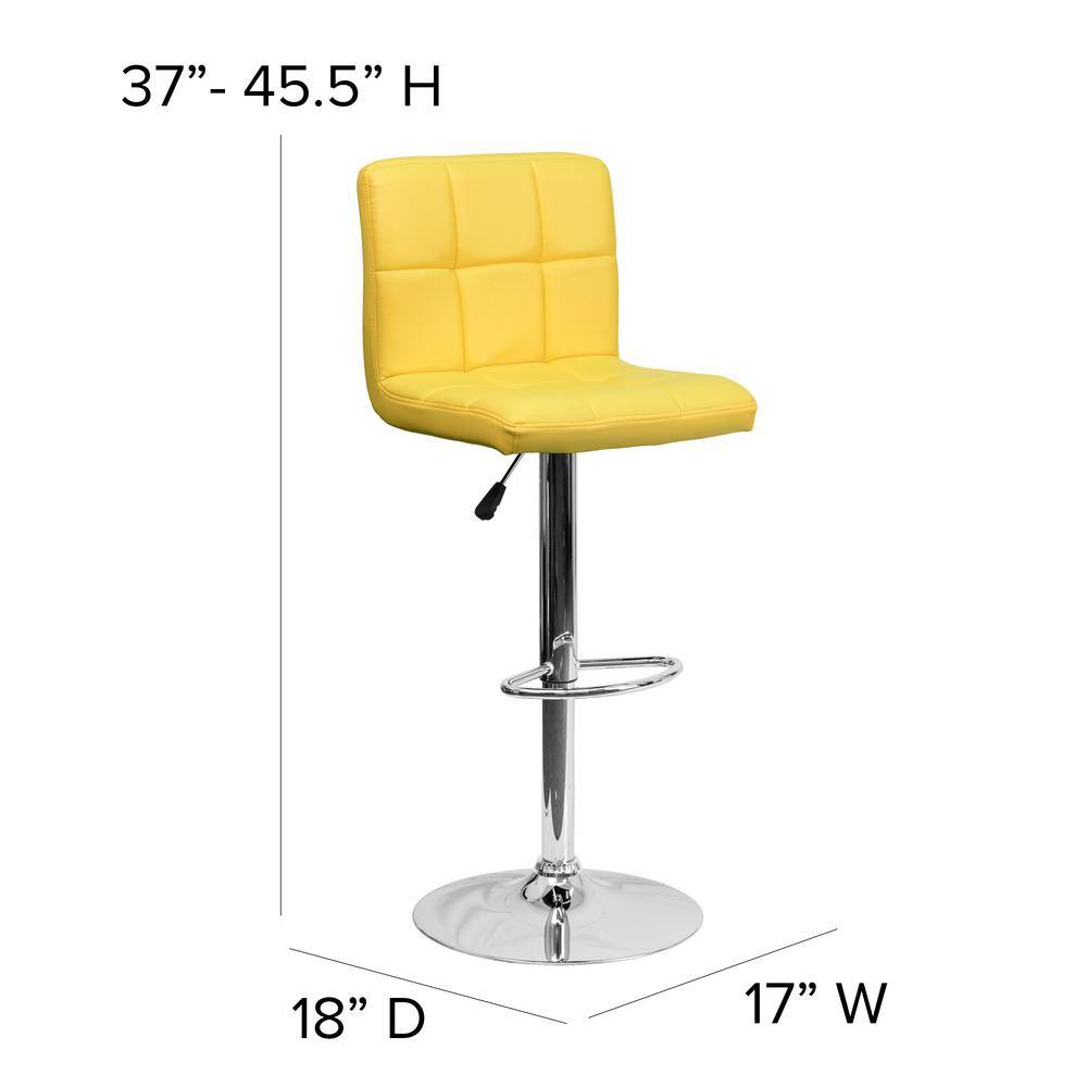 Yellow Quilted Adjustable Height Swivel Barstool with Chrome Base
