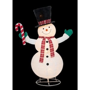 60 in. White Light UL Pop-Up Snowman with Candy Cane Sculpture
