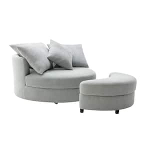 48 in.W Beacon Gray Modern Linen Movable Leisure Barrel Chair Round Accent with Storage Ottoman and 4 Pillows