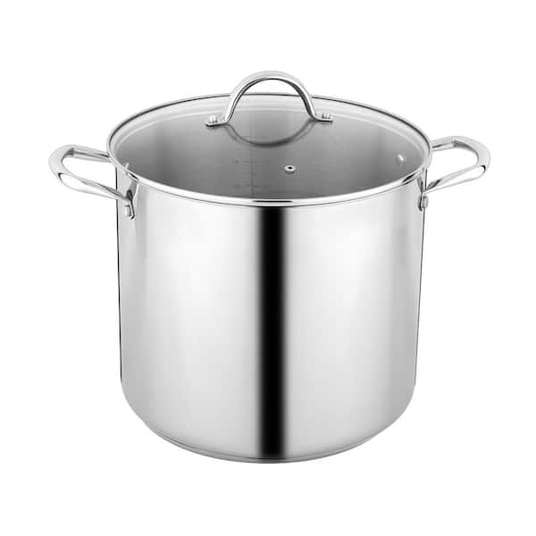 Stock Pot 20 qt. Stainless Steel with Tempered Glass Lid, Induction Compatible, Heavy Duty Cooking Vessel