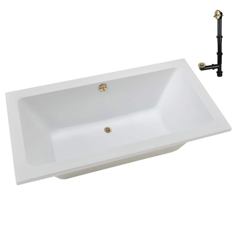 66'' x 34'' Glossy White Acrylic Soaking Drop-In Bathtub