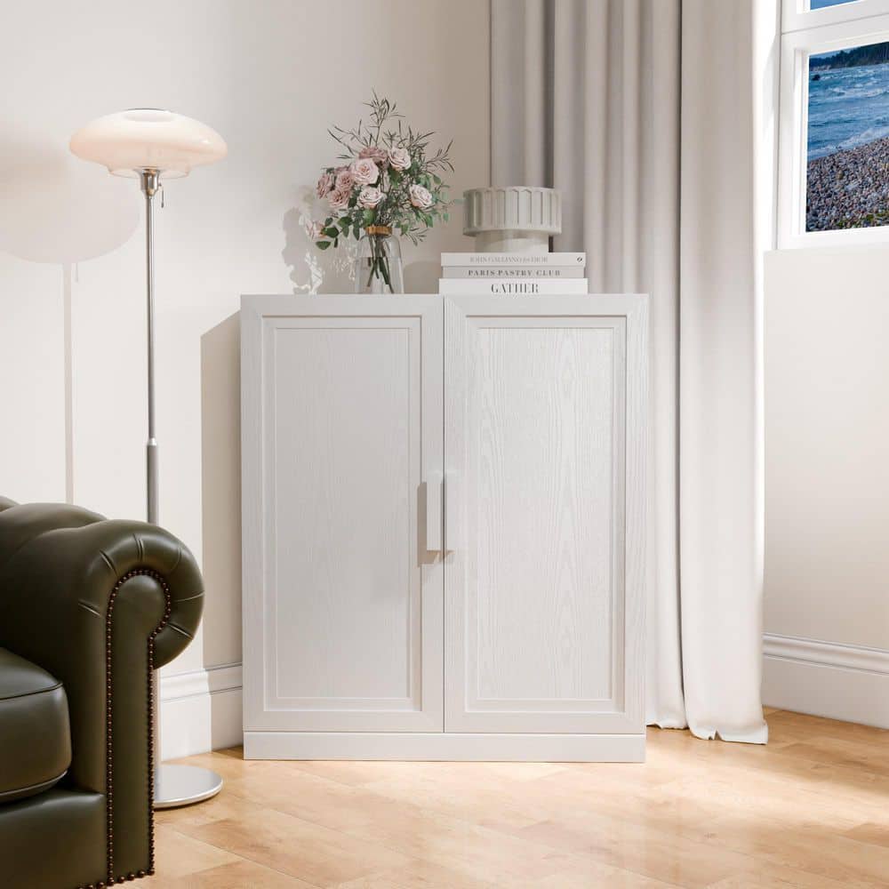 Solid Wood White 36 in. H Corner Cabinet Storage Cabinet with Adjustable Shelves