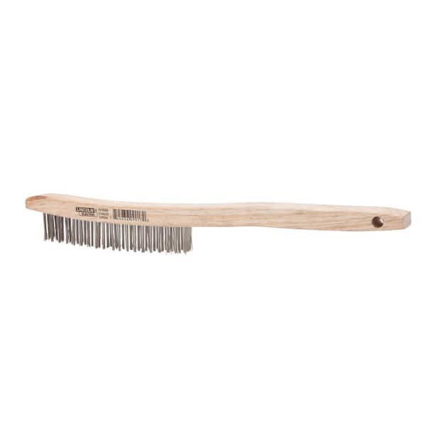 14 in. Long Wooden Handled Stainless Steel Welding Wire Brush (.7 in. x 6.4  in. Bristle Area 3 x 19 Row)