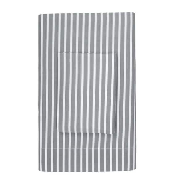 Cstudio Home by The Company Store Aiden Stripe Gray 200-Thread Count Cotton Percale Twin Fitted Sheet