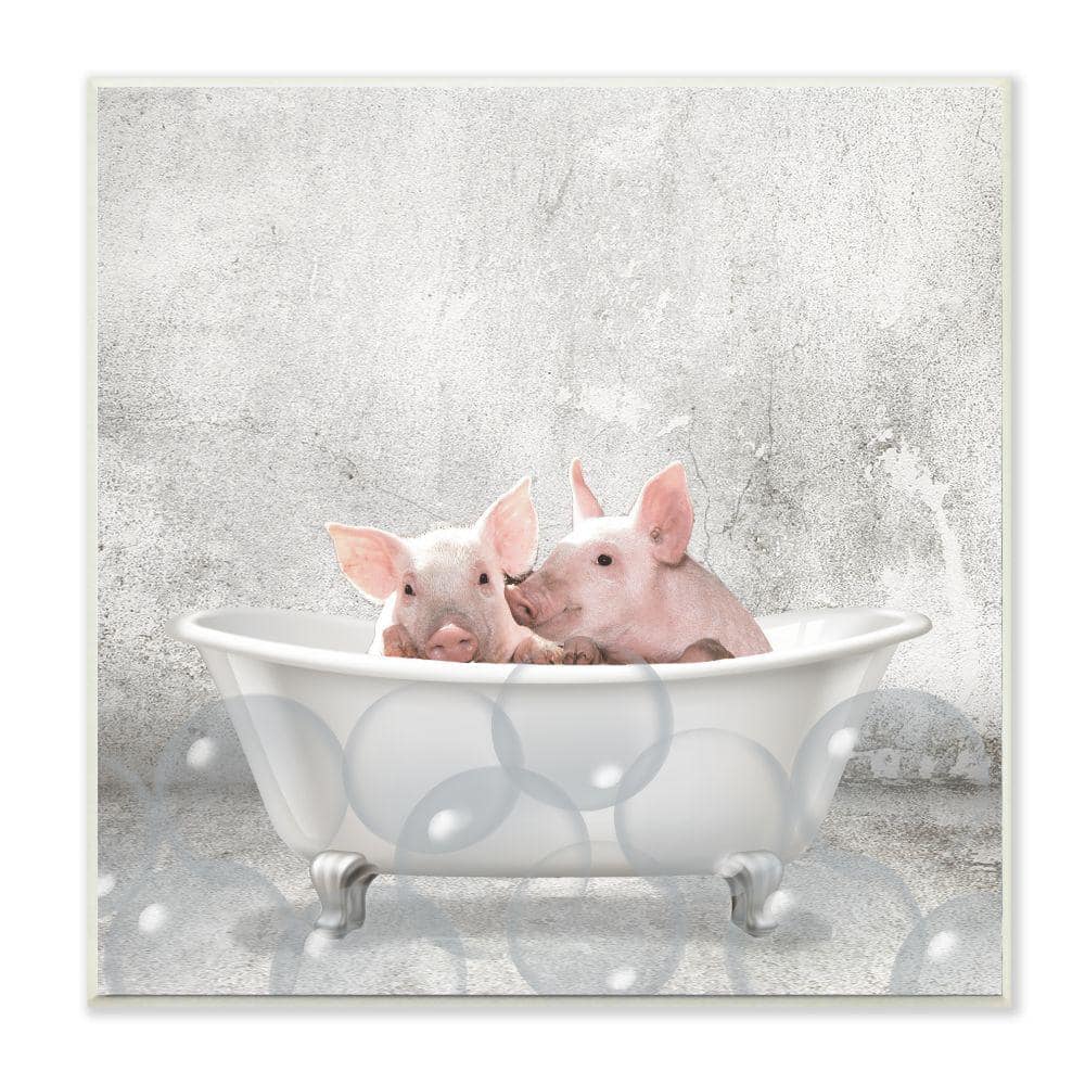 Baby Piglets Bath Time White MDF Wood Wall Art