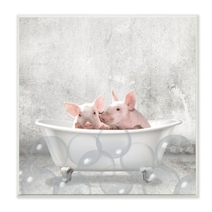 Baby Piglets Bath Time Cute Animal Design By Kim Allen Unframed Print Animal Wall Art 12 in. x 12 in.