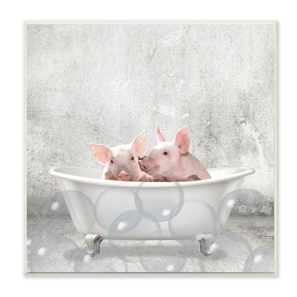 Stupell Industries Baby Piglets Bath Time Cute Animal Design By Kim Allen Unframed Print Animal Wall Art 12 in. x 12 in.