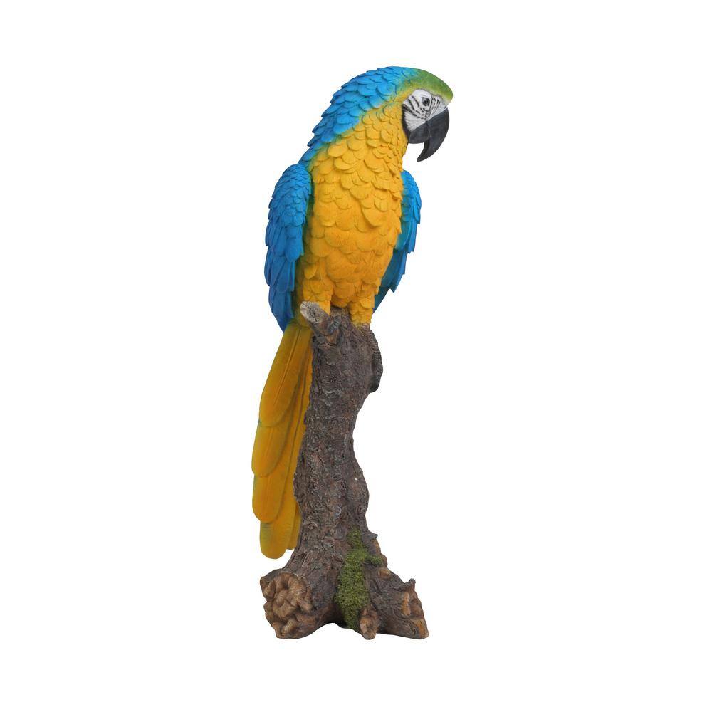 Blue and Yellow Parrot on Branch Polyresin Statue