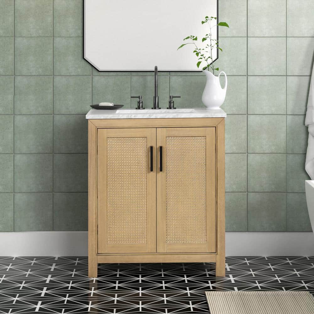 Collinsville 30 in. W x 21 in. D x 35 in. H Single Sink Freestanding Bath Vanity in Natural Oak with Carrara Marble Top price history on PriceWatchPro