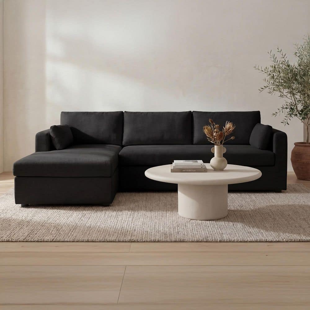 Loreto115.75 in. Track Arm 1-piece Polyester Blend L-Shape Sleeper with Storage Sectional Sofa in Black price history on PriceWatchPro