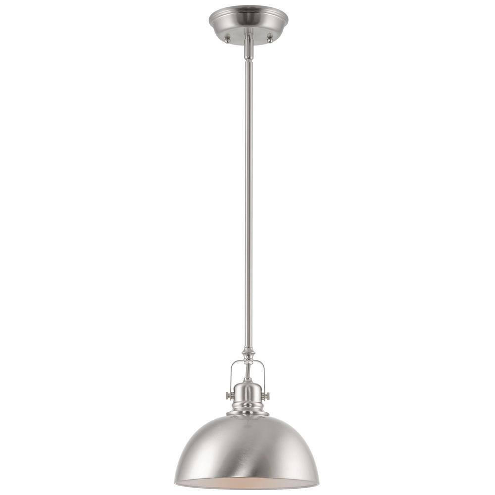 9" Brushed Nickel Dome Pendant Light with Adjustable Rod