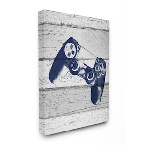 24 in. x 30 in. "Video Game Controller Blue Print on Planks" by Daphne Polselli Canvas Wall Art
