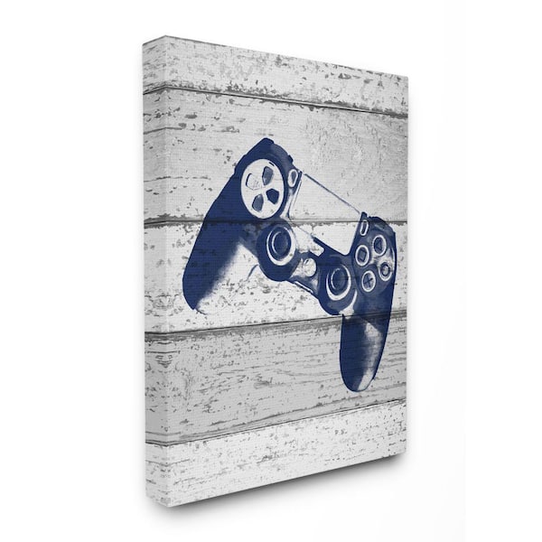 Stupell Industries 24 in. x 30 in. "Video Game Controller Blue Print on Planks" by Daphne Polselli Canvas Wall Art