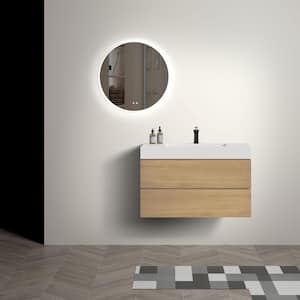 Aaby 36 in. W x 18 in. D x 25 in. H Wall Mounted Floating Bath Vanity Cabinet in Oak with Solid Surface Top and Sink