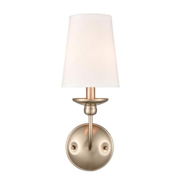 Millennium Lighting Delvona 7.375 in. 1-Light Modern Gold Wall Sconce with White Cotton Shade
