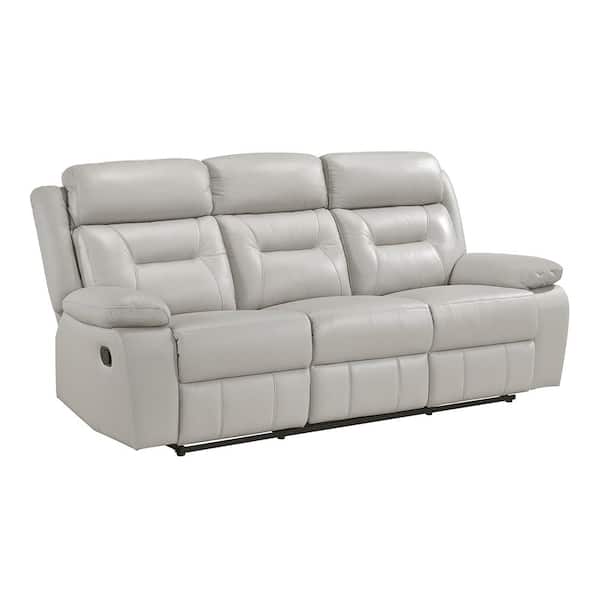 Lazzara Emillia 87 in. W Pillow Top Arm Leather Rectangle Manual Double Reclining Sofa in. Silver
