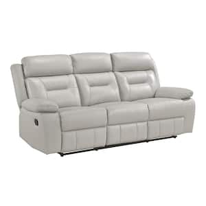 Emillia 87 in. W Pillow Top Arm Leather Rectangle Manual Double Reclining Sofa in. Silver