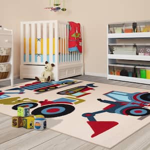 Kids Country Trucking Multi-Color 4 ft. x 6 ft. Non-Slip Area Rug
