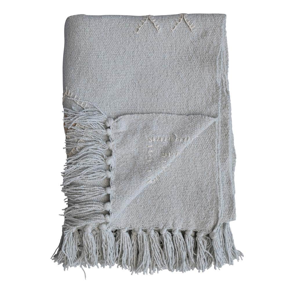 Storied Home Multicolor Light Blue Throw Blanket with Fringe Moroccan Designs Cotton DF7500