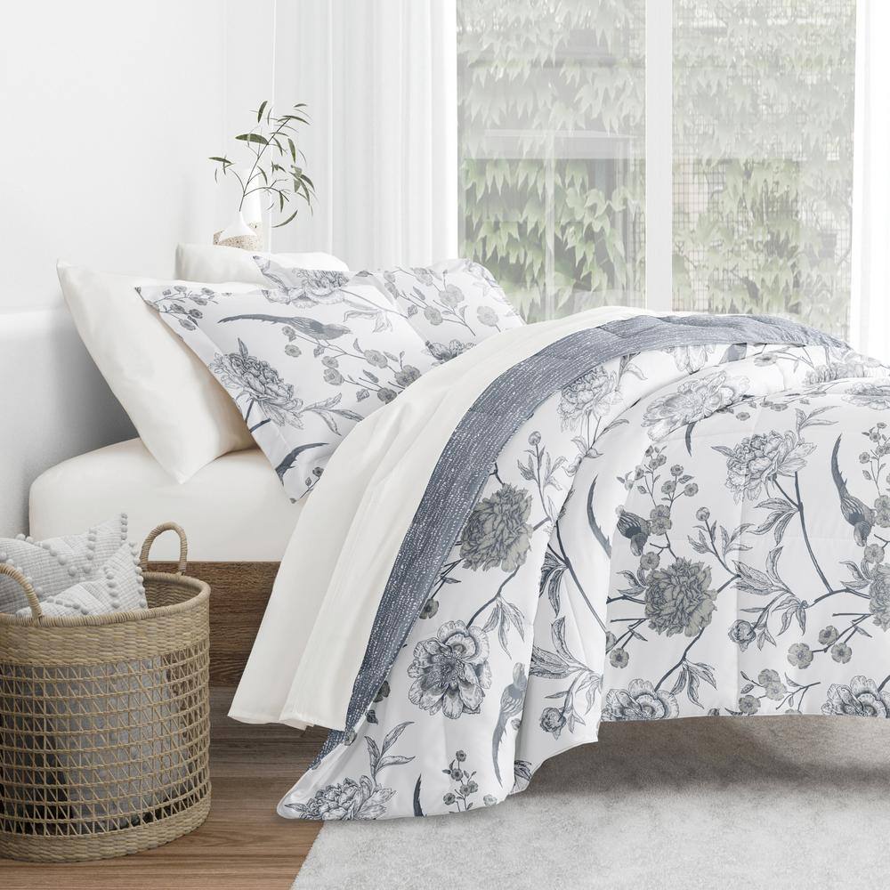 Full Blue Floral Microfiber Comforter and Sheet Set