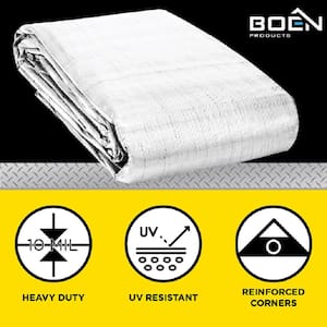 15 ft. x 30 ft. Heavy-Duty Commercial White Tarp Cover 10 Mil Thick Weave Material, Waterproof