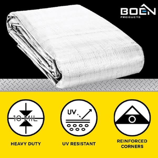 20 ft. x 30 ft. Heavy-Duty Commercial White Tarp Cover 10 Mil Thick Weave Material, Waterproof