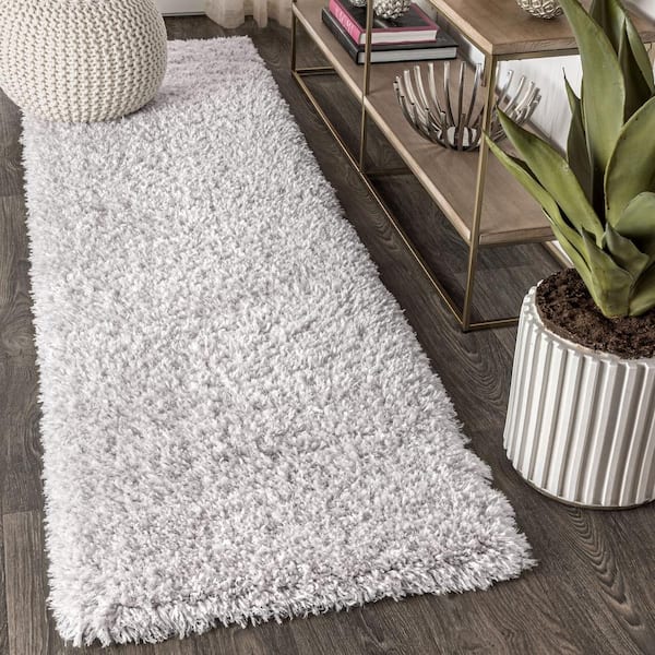 JONATHAN Y Aydin Plush Shag Mingled Gray/Ivory 2 ft. x 8 ft. Runner Rug