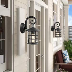 1-Light Black Seeded Glass Hardwired Outdoor Wall Lantern Light Sconce