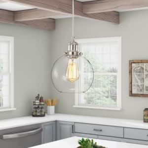 Mateo 1-Light Modern Polished Nickel Mini Pendant Light with Clear Globe Glass Shade, 7 in. 100-Watt, No Bulb Included