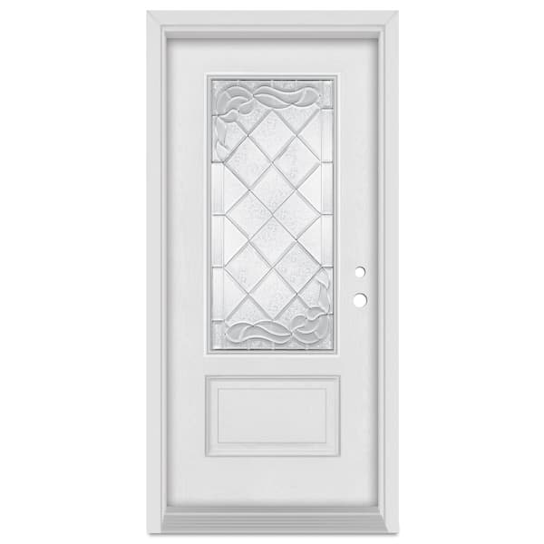Stanley Doors 36 in. x 80 in. Art Deco Left-Hand Inswing 3/4 Lite Zinc Finished Fiberglass Mahogany Woodgrain Prehung Front Door
