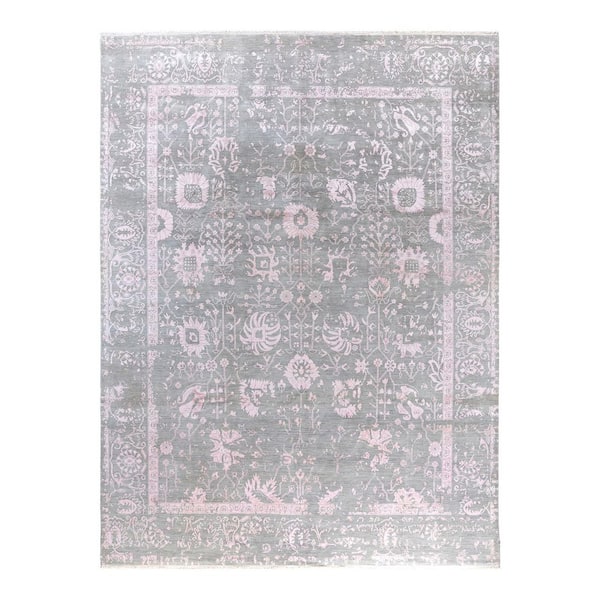 Ikat Gray 9 x 12 Floral Wool Indoor Area Rug