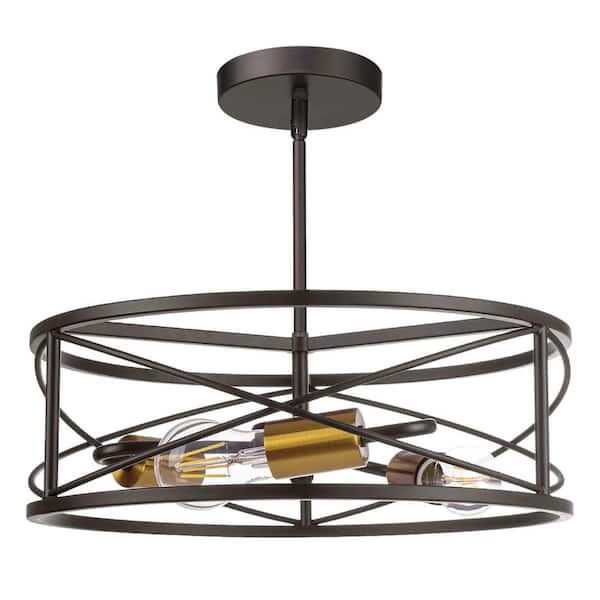 JAZAVA 14.2 in 60-Watt 3-Light Black Metal Flush Mount Ceiling Light with No Bulbs Included
