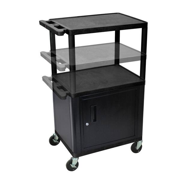 Luxor LP Multi Height 24 in. A/V Cart with Cabinet in Black