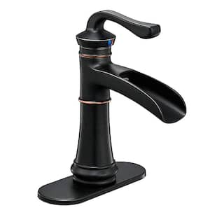 Single Handle Single Hole Bathroom Faucet, Modern Waterfall Bathroom Sink Faucet for 3-Hole Oil Rubbed Bronze