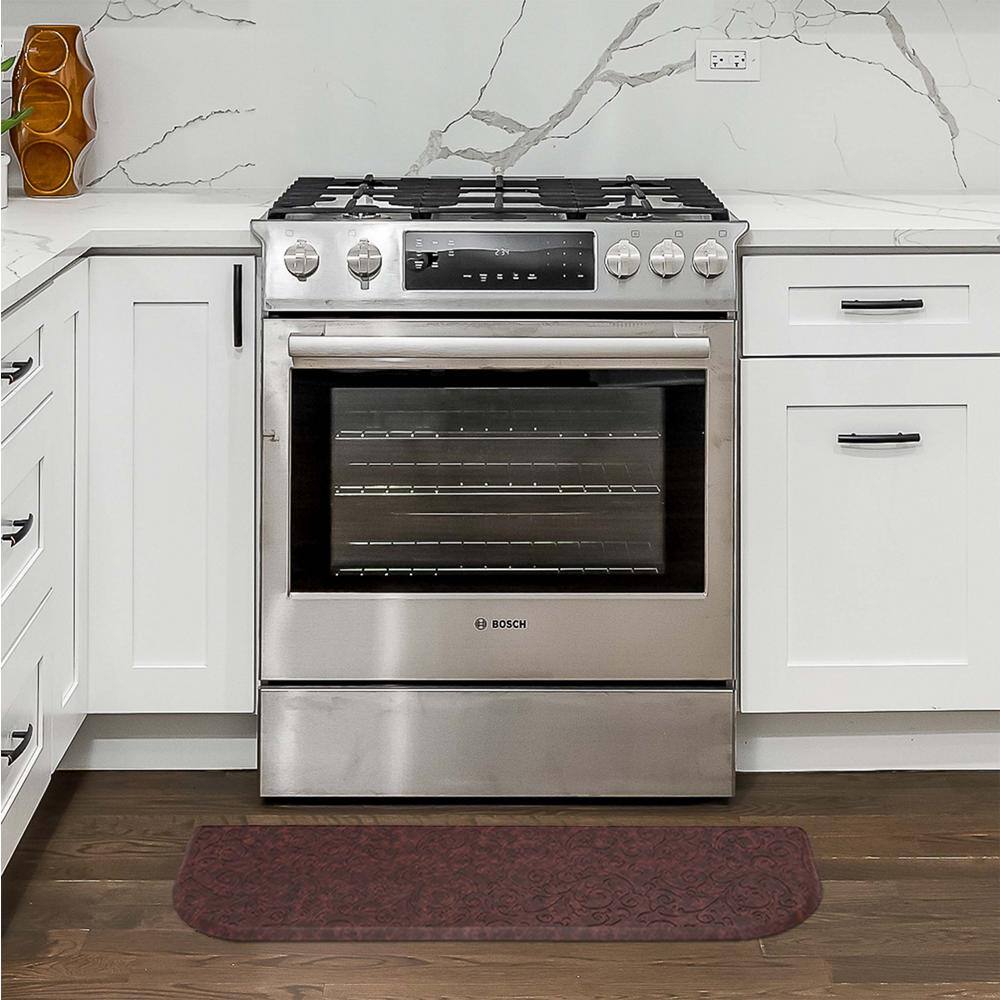 Clarance Red Faux Leather Anti-Fatigue Kitchen Mat, 17.5x60