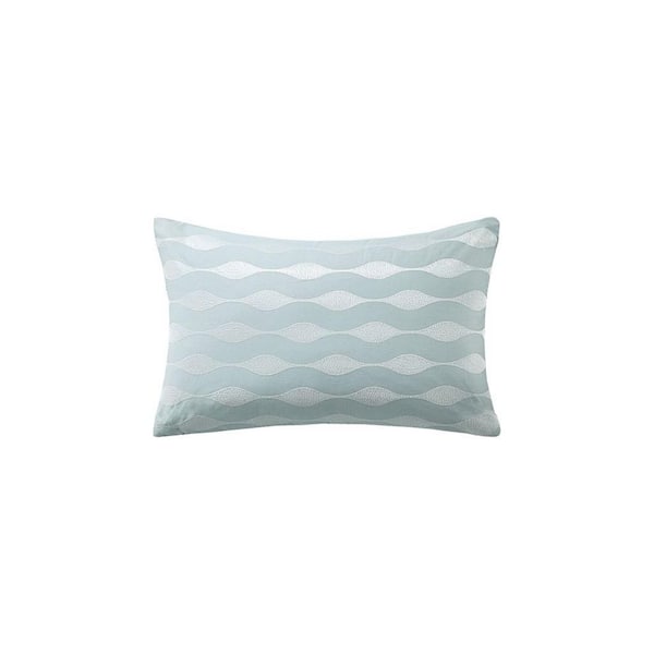 Mayan Bay Wave Embroidered Cotton Pillow, 200 Thread Count, Hypoallergenic Polyester Fill, 12 in. x 20 in. Throw Pillow