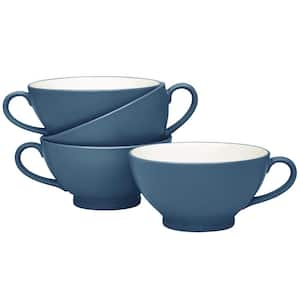 Colorwave Blue 5.5 in., 18 fl. oz. (Blue) Stoneware Handled Bowls, (Set of 4)