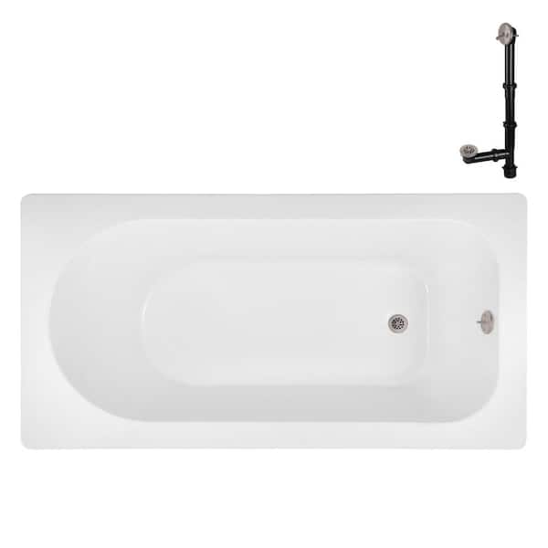 Streamline 60 in. x 32 in. Rectangular Acrylic Soaking Drop-In Bathtub, with Reversible Drain in Brushed Nickel